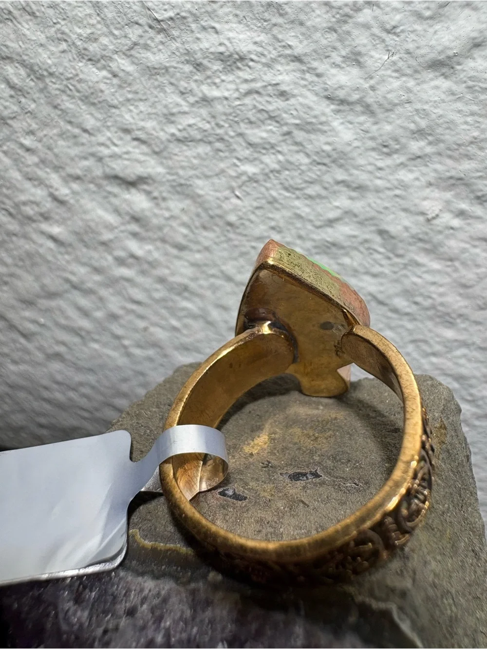 Spade-Shape Aurora  Stone Adjustable Copper Ring